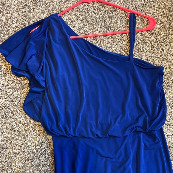 Emma & Michele Blue Ruffled Asymmetrical Cocktail Dress - Picture 4 of 6